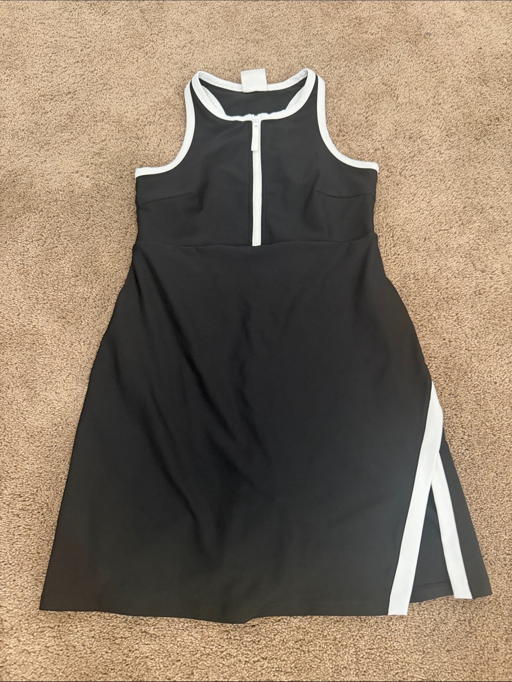 Sage Black Mini Dress with White Trim and Front Zip and shorts